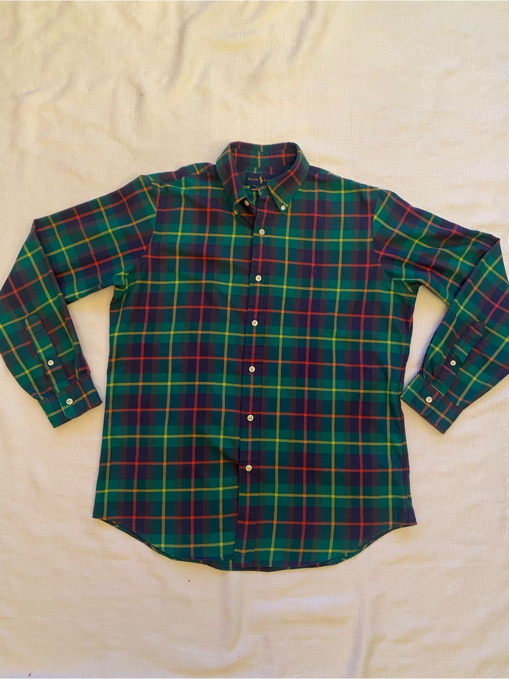 Polo Ralph Lauren Flannel Shirt Men's Medium Red Classic Fit Performance Green